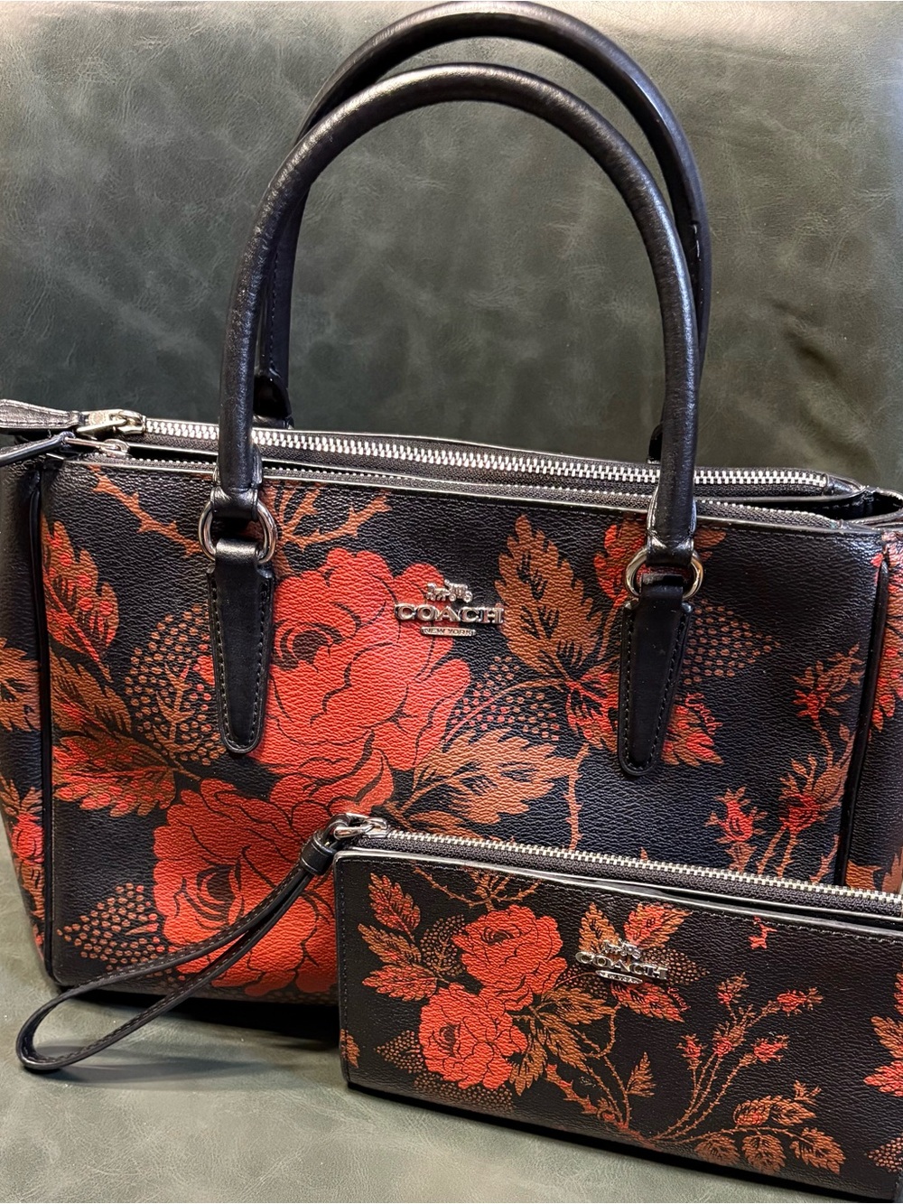 Coach Thorn and Roses Satchel and Matching Wallet Set